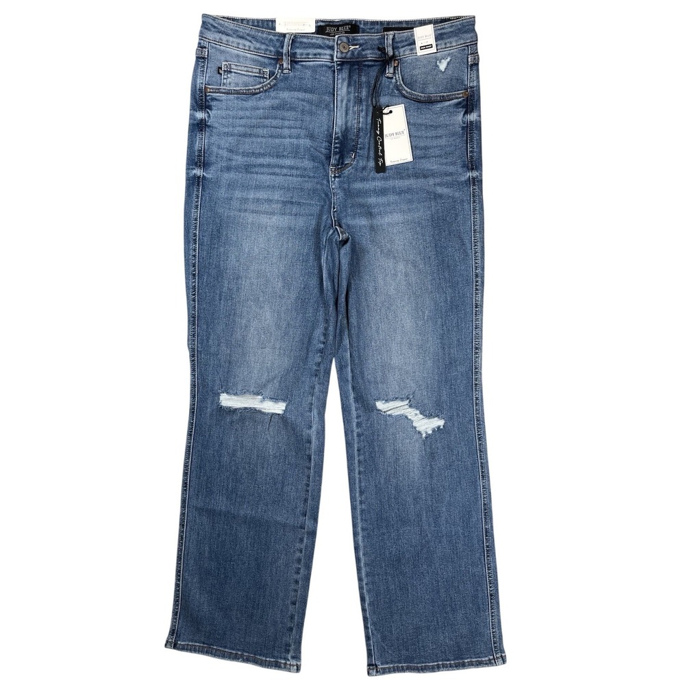 New Judy Blue Women's Distressed High Waist Straight Fit Blue Jeans Sz 15/32 NWT